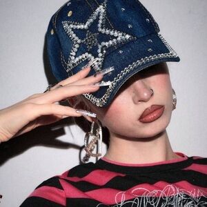 Grunge Punk 1pc Rhinestoned Baseball Cap, Y2K Style Star Pattern Cap,